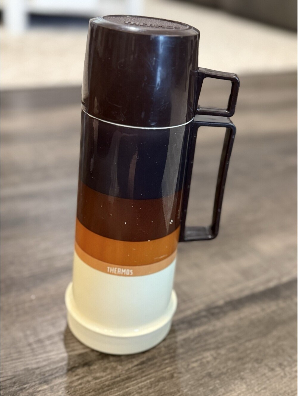 Vintage Thermos 24F - Brown & Orange 1970's  Mod Groovy 70F Norwich Large Size